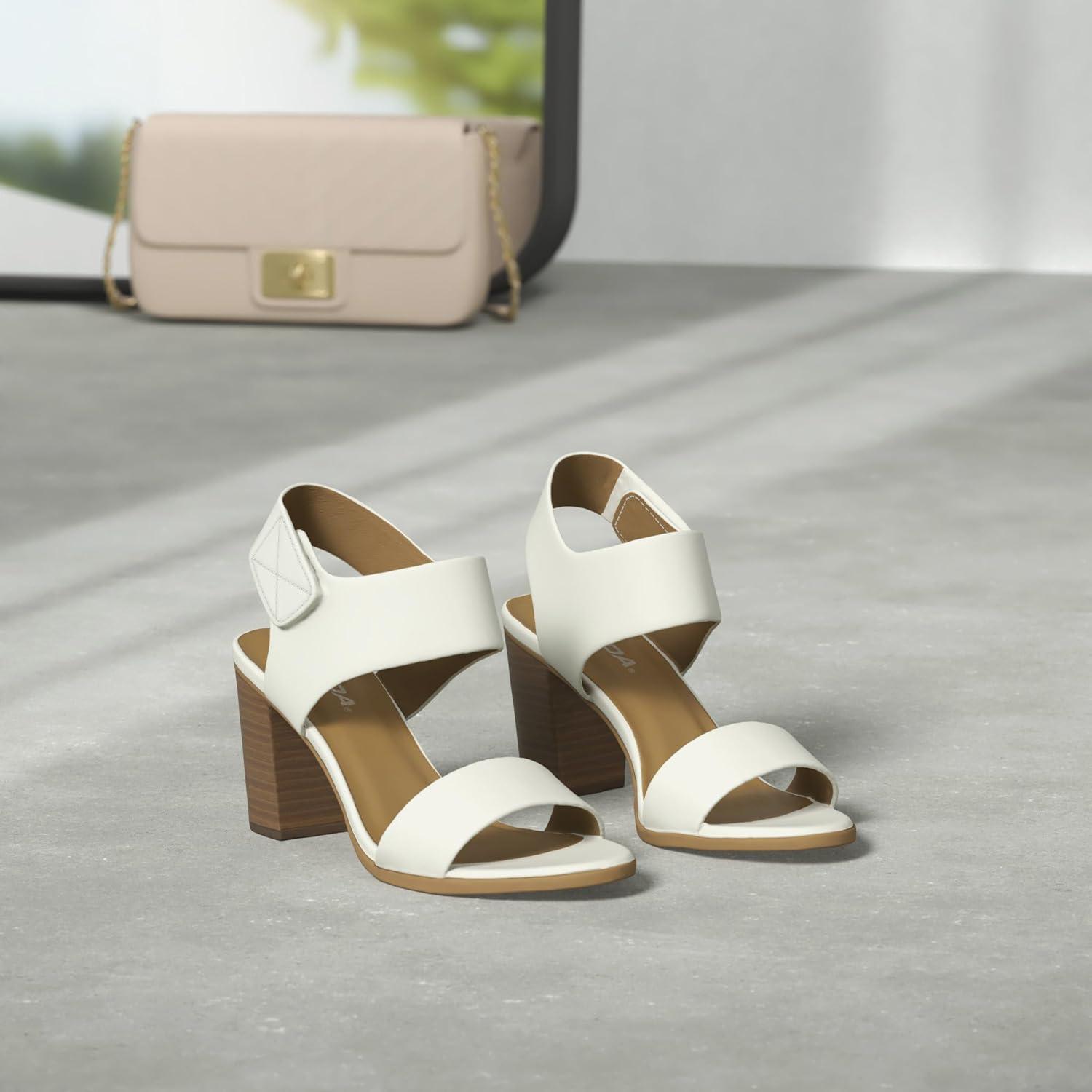 imageSoda WaitA  Women Open Round Toe Chunky Heel Ankle Strap High Heel Dress SandalsWhite Pu