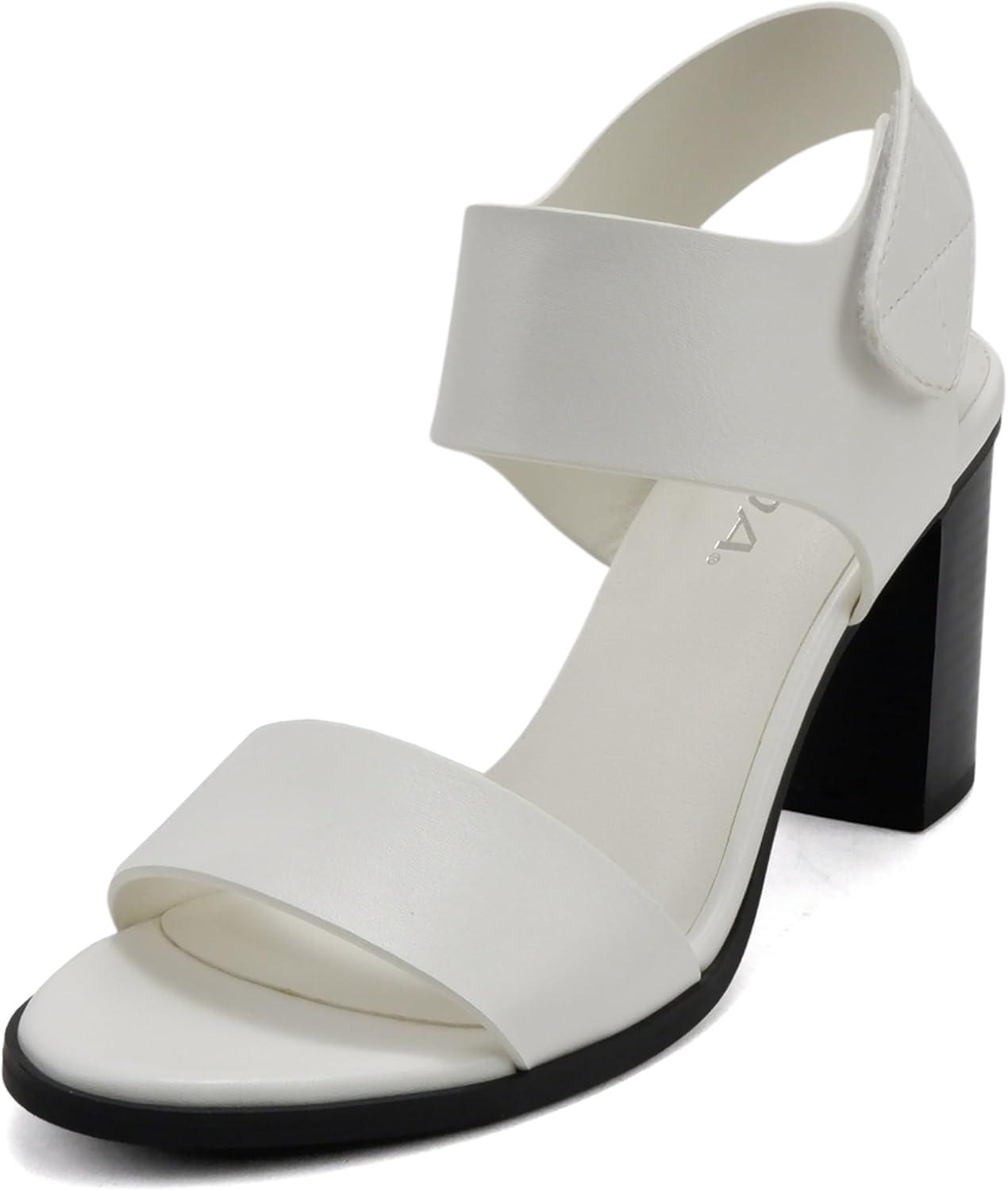 imageSoda WaitA  Women Open Round Toe Chunky Heel Ankle Strap High Heel Dress SandalsWhiteBlack Pu