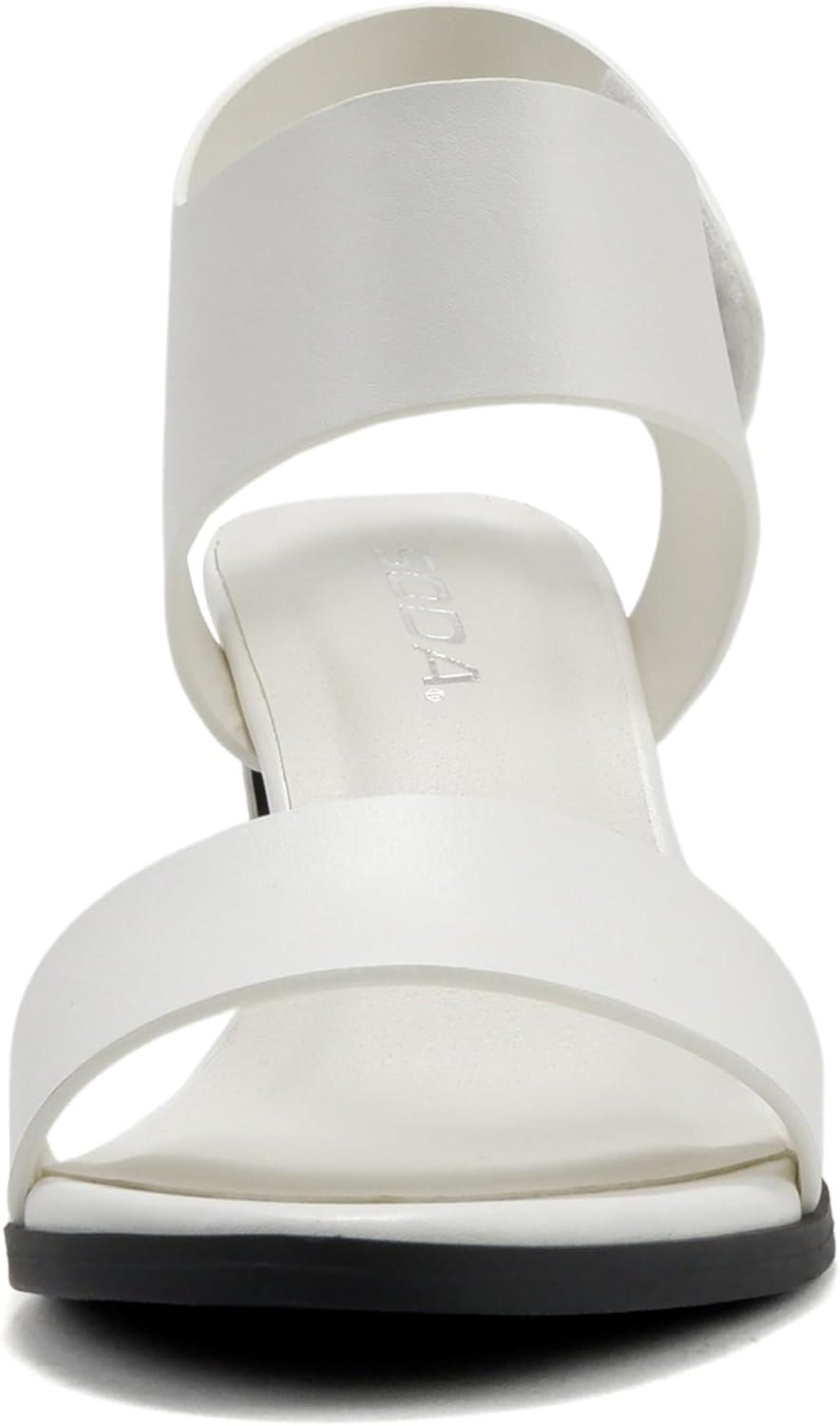 imageSoda WaitA  Women Open Round Toe Chunky Heel Ankle Strap High Heel Dress SandalsWhiteBlack Pu