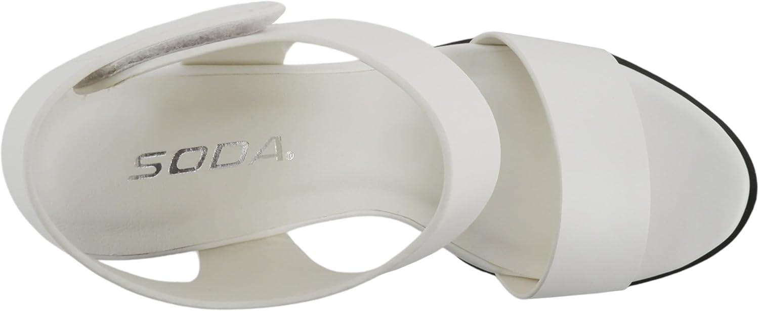 imageSoda WaitA  Women Open Round Toe Chunky Heel Ankle Strap High Heel Dress SandalsWhiteBlack Pu
