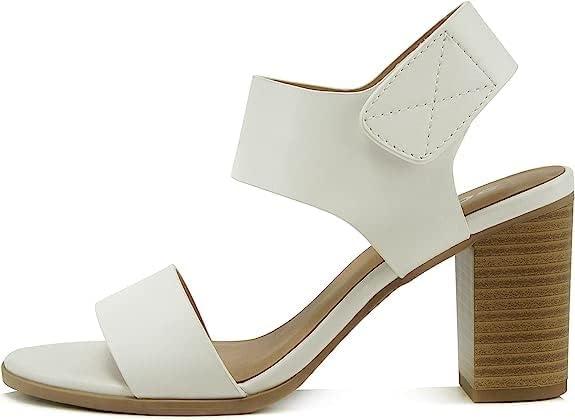 imageSoda WaitA  Women Open Round Toe Chunky Heel Ankle Strap High Heel Dress SandalsWhitepu