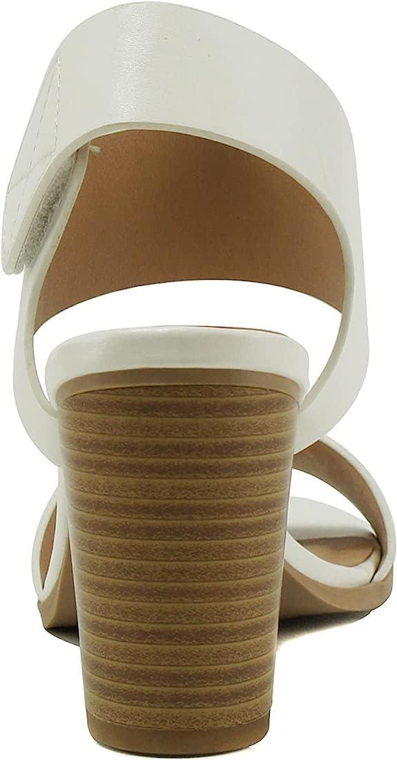imageSoda WaitA  Women Open Round Toe Chunky Heel Ankle Strap High Heel Dress SandalsWhitepu
