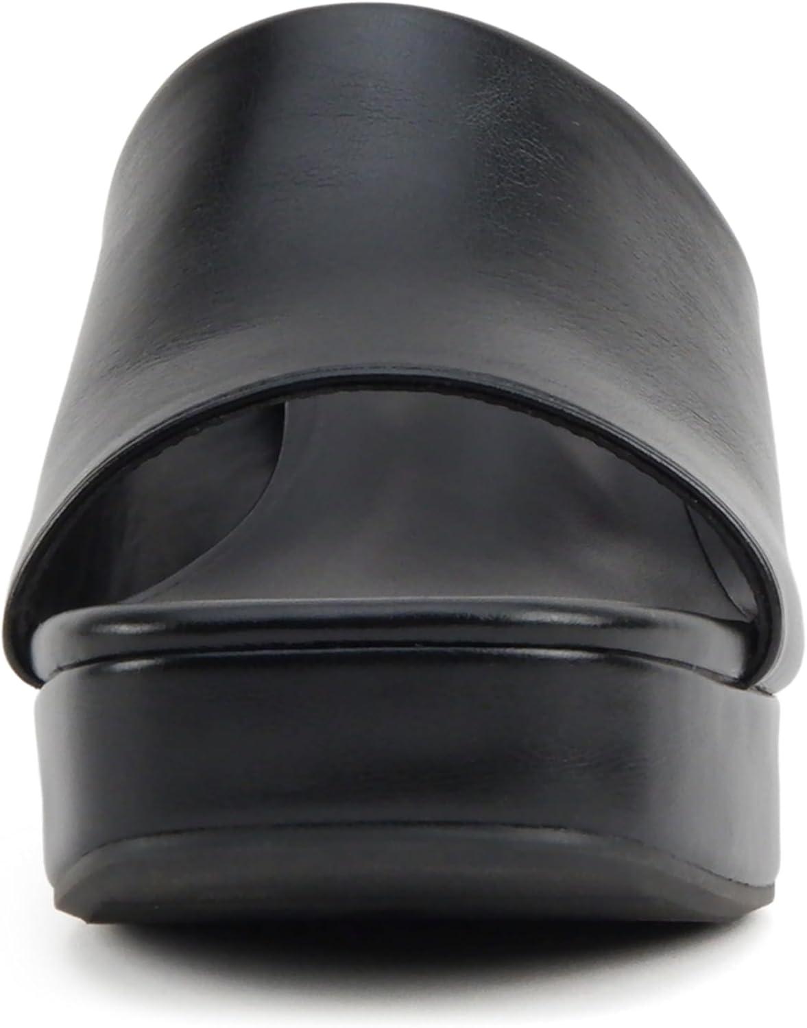 imageSoda Zafer  Women Square Toe Single Band Upper Medium Heel Platform Slide SandalBlack Pu