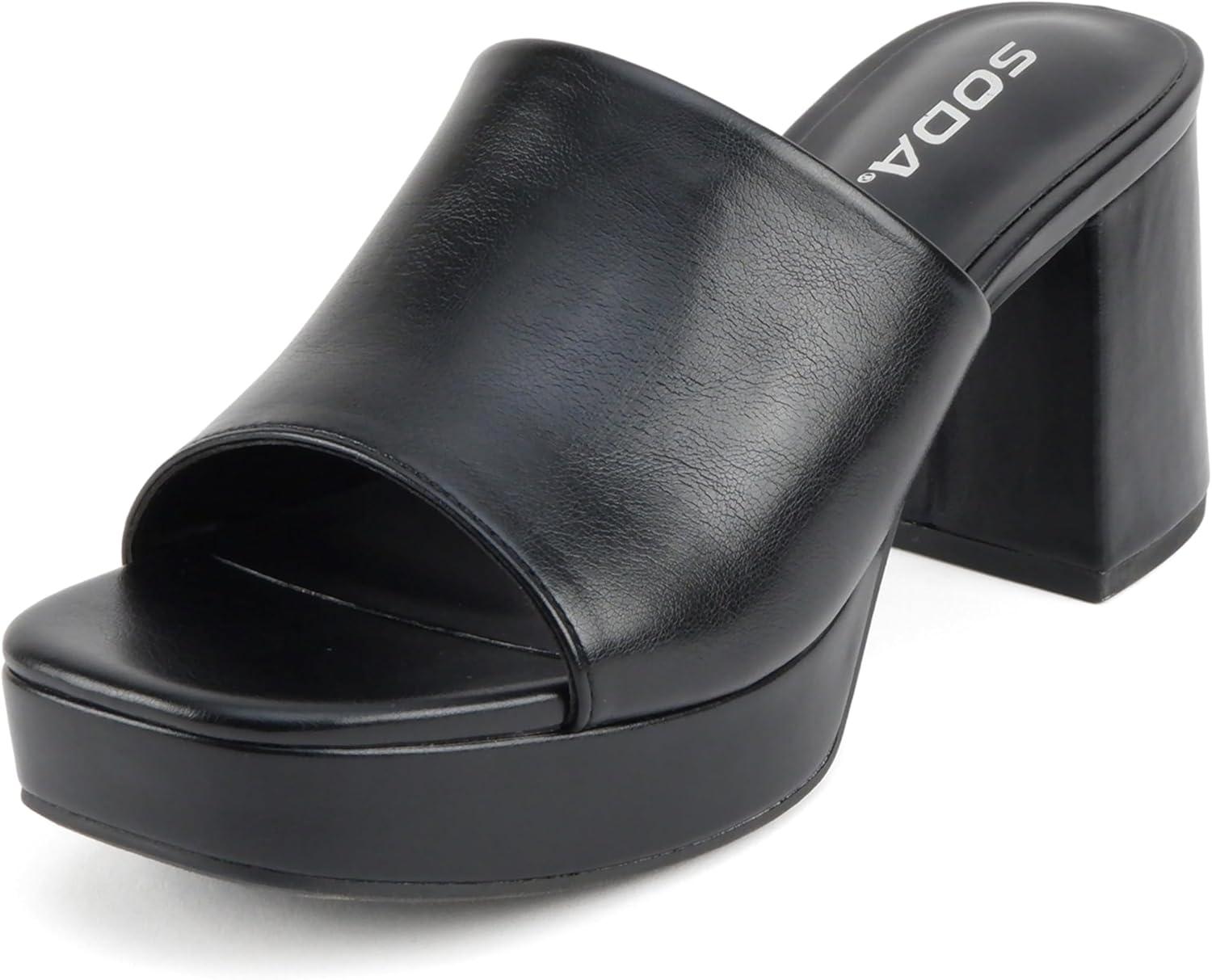 imageSoda Zafer  Women Square Toe Single Band Upper Medium Heel Platform Slide SandalBlack Pu