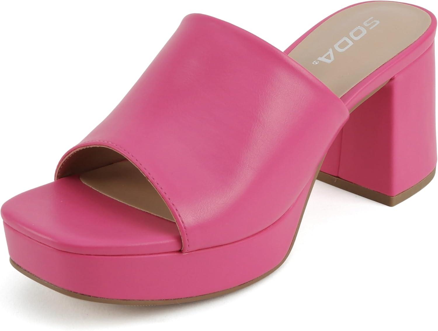 imageSoda Zafer  Women Square Toe Single Band Upper Medium Heel Platform Slide SandalBright Fuchsia Pu