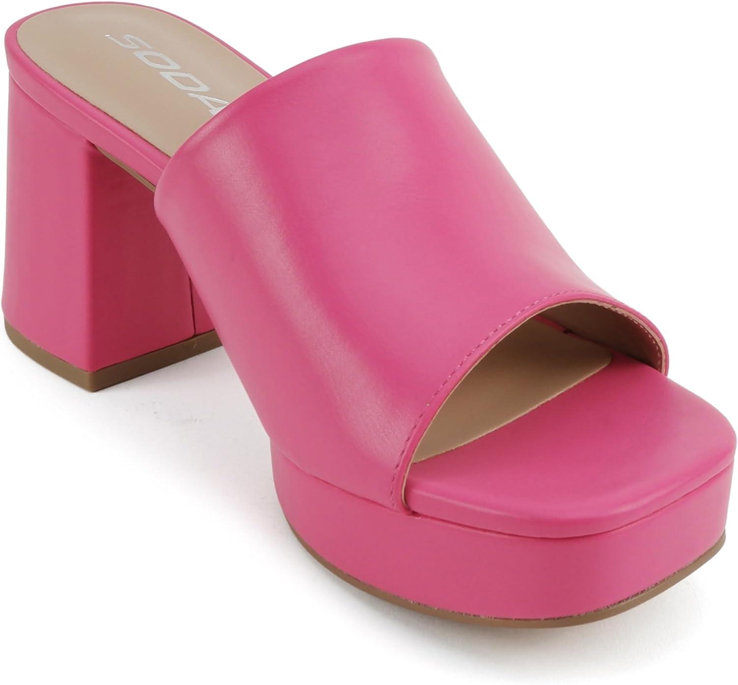 imageSoda Zafer  Women Square Toe Single Band Upper Medium Heel Platform Slide SandalBright Fuchsia Pu