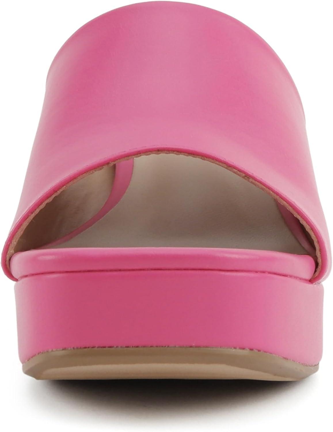imageSoda Zafer  Women Square Toe Single Band Upper Medium Heel Platform Slide SandalBright Fuchsia Pu