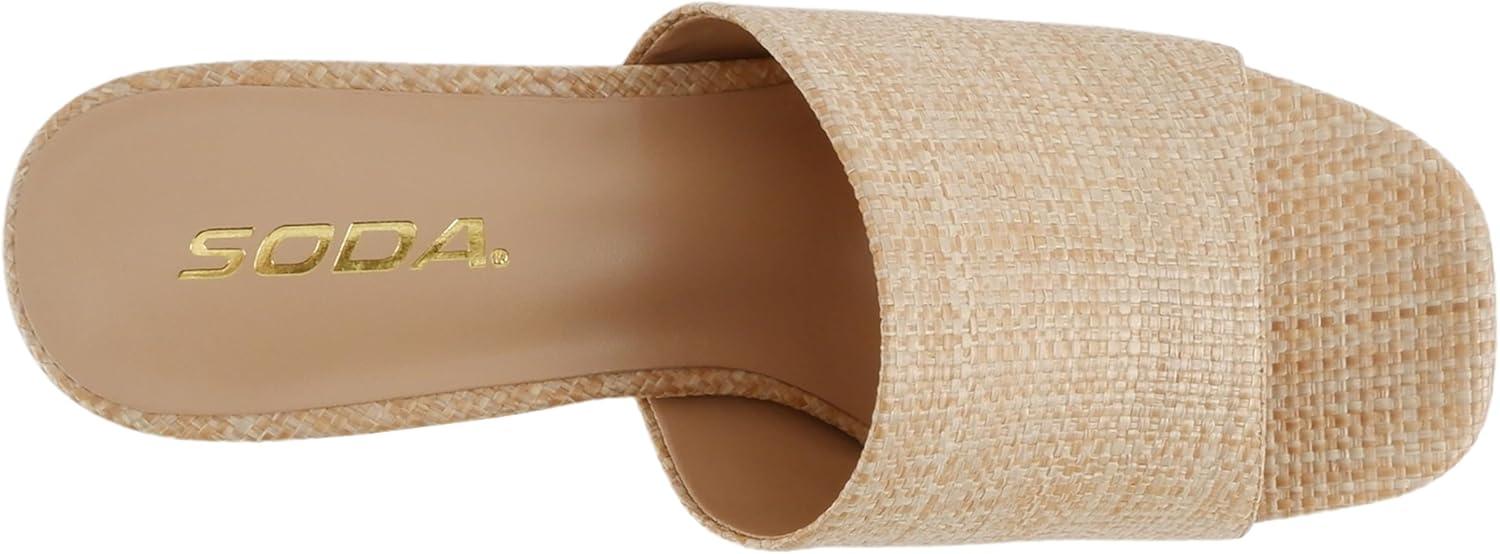 imageSoda Zafer  Women Square Toe Single Band Upper Medium Heel Platform Slide SandalNatural Raffia