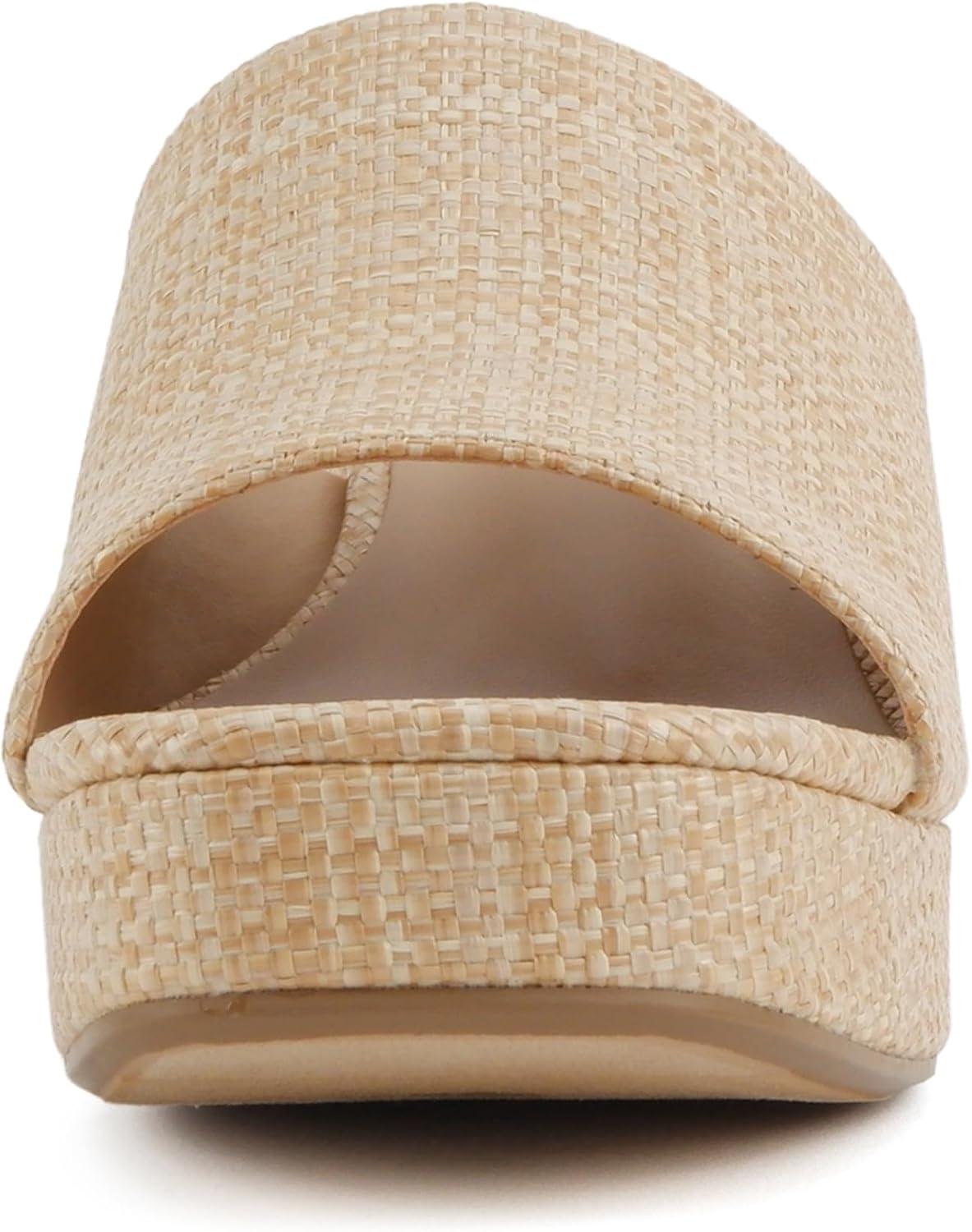 imageSoda Zafer  Women Square Toe Single Band Upper Medium Heel Platform Slide SandalNatural Raffia