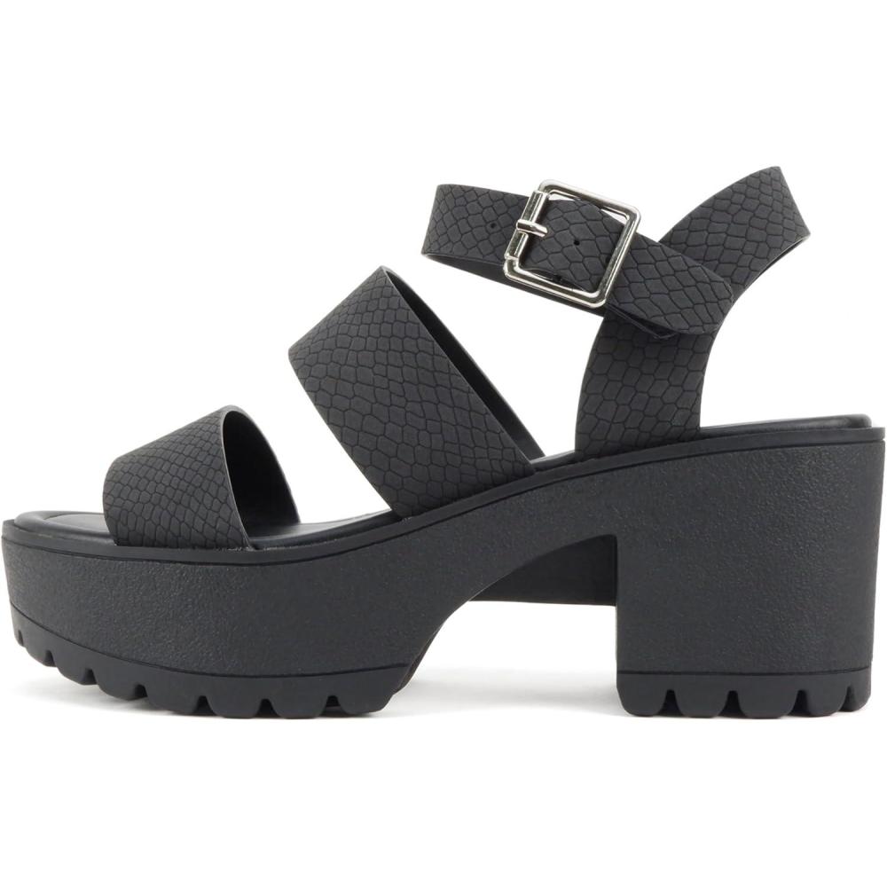 imageSoda ACCOUNT  Women Open Toe Two Bands Lug sole Fashion Block Heel Sandals with Adjustable Ankle StrapBlack Cobra Nubuck
