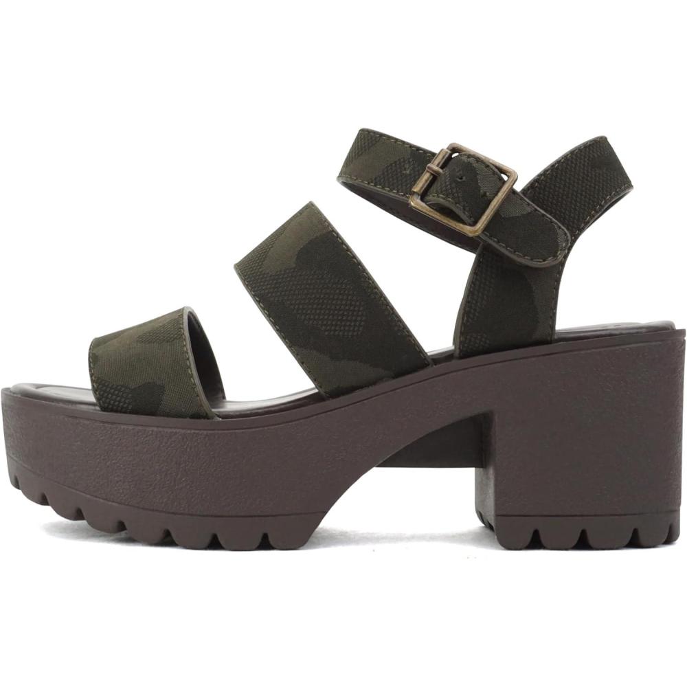 imageSoda ACCOUNT  Women Open Toe Two Bands Lug sole Fashion Block Heel Sandals with Adjustable Ankle StrapCamouflage