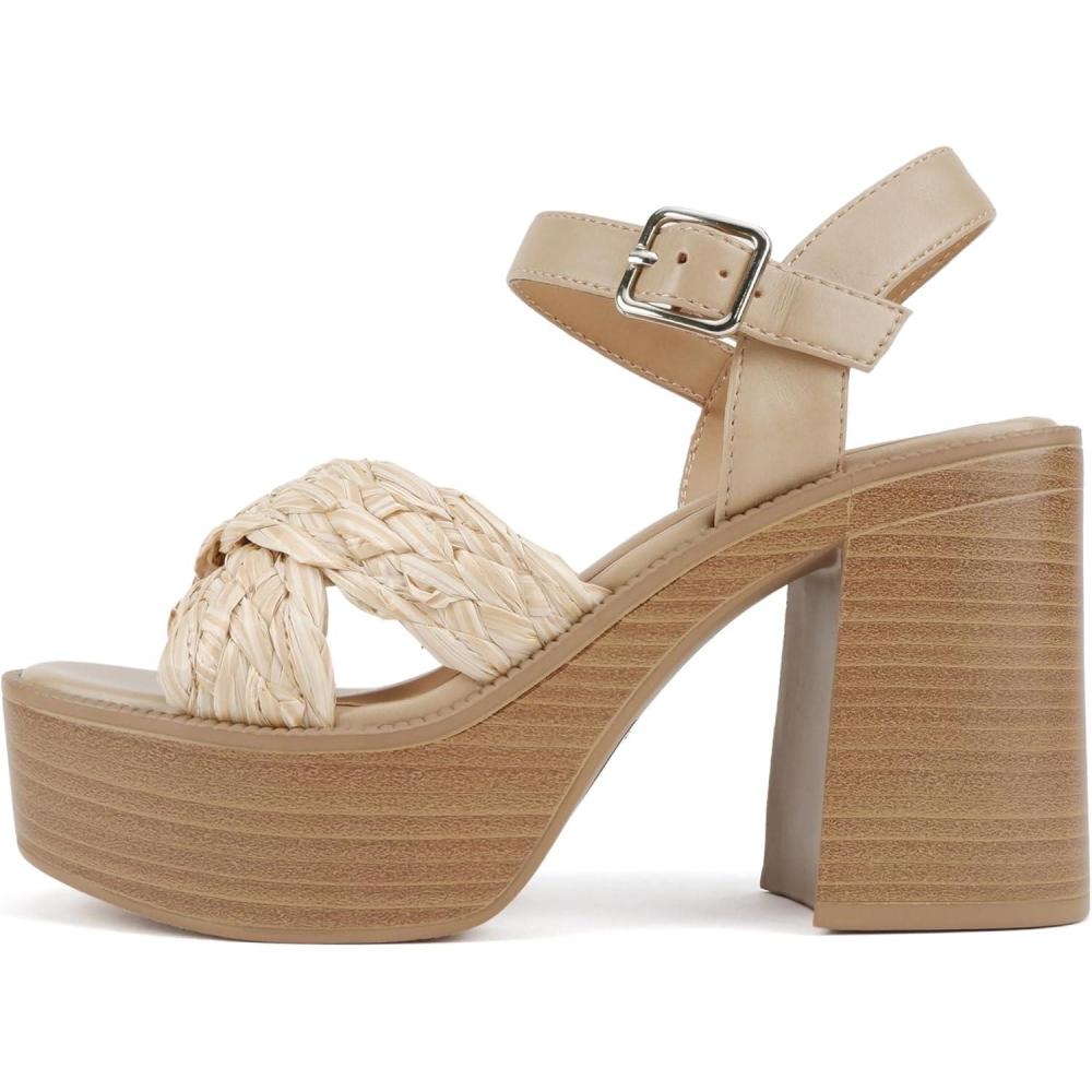 imageSoda Hugo  Women Open Square Toe Crisscross Band Adjustable Ankle Strap High Heel SandalNatural Raffia