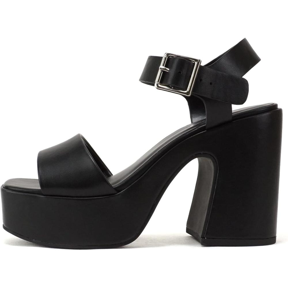 imageSoda Launch  Women Open Toe Ankle Strap Platform Chunky High Heeled SandalBlack Pu