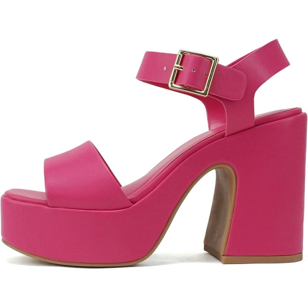 imageSoda Launch  Women Open Toe Ankle Strap Platform Chunky High Heeled SandalFuchsia Pu
