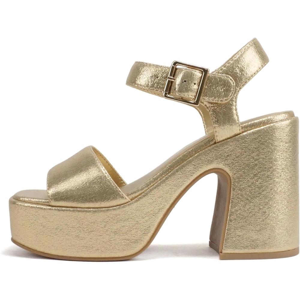 imageSoda Launch  Women Open Toe Ankle Strap Platform Chunky High Heeled SandalLight Gold Shimmer