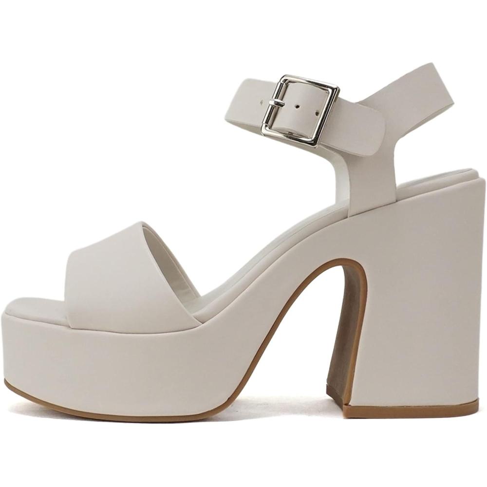 imageSoda Launch  Women Open Toe Ankle Strap Platform Chunky High Heeled SandalOff White Pu
