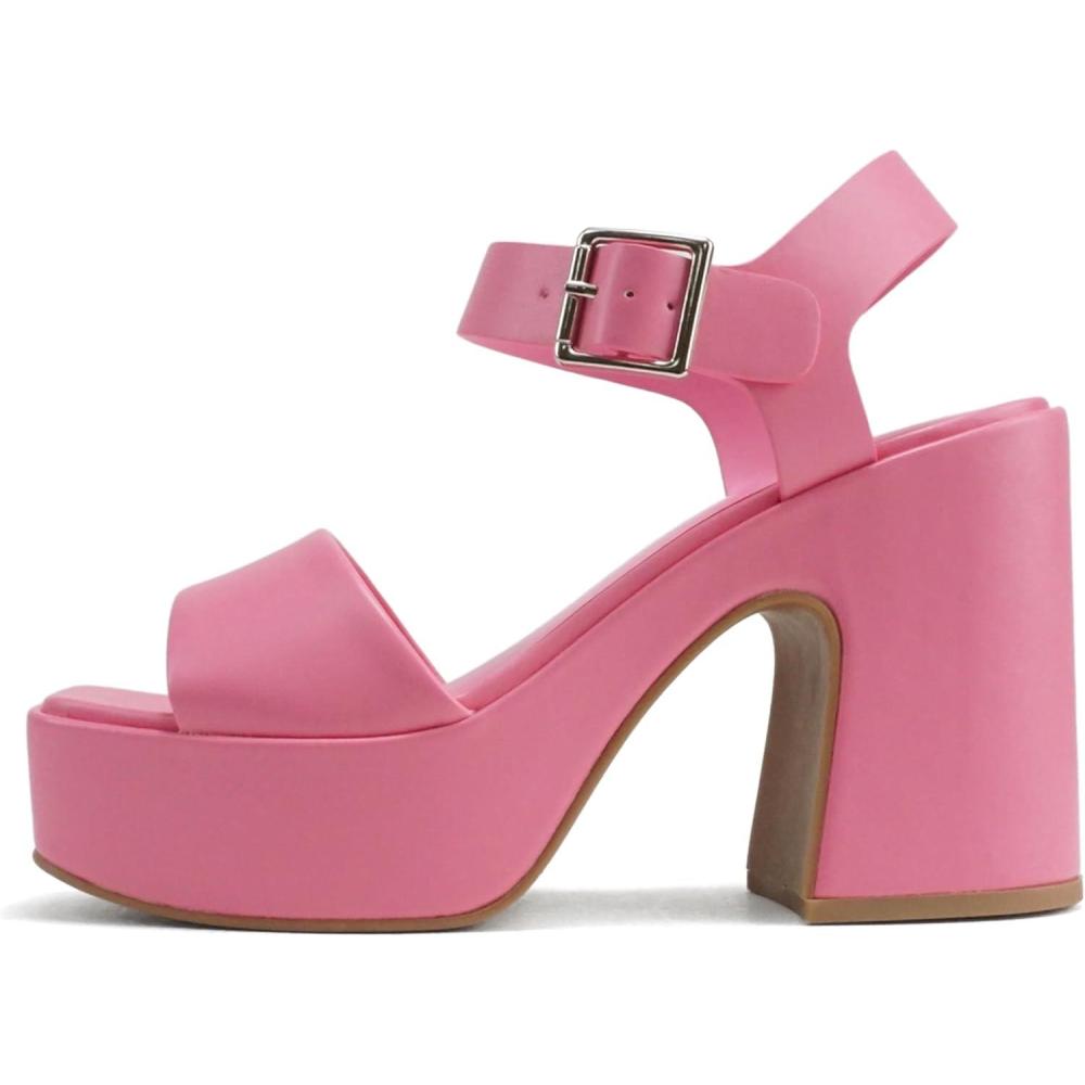 imageSoda Launch  Women Open Toe Ankle Strap Platform Chunky High Heeled SandalPink Pu