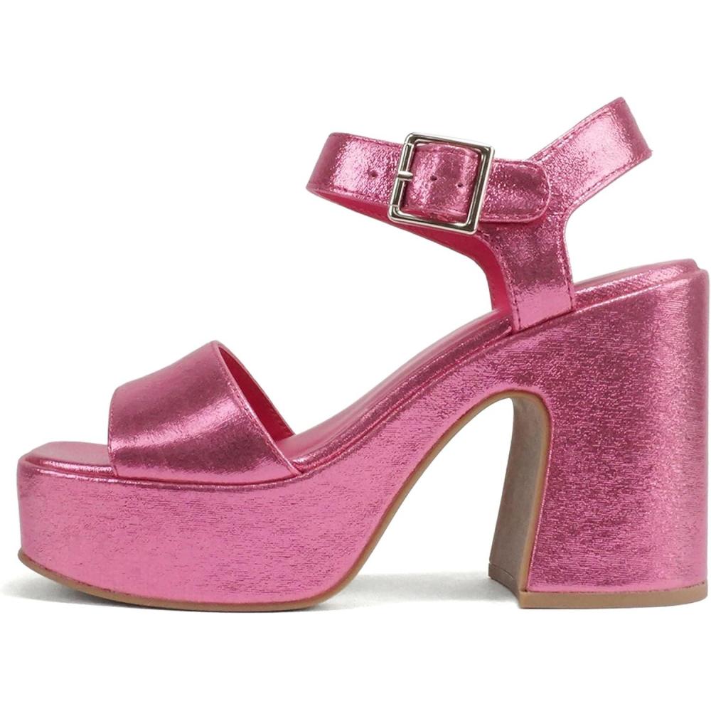 imageSoda Launch  Women Open Toe Ankle Strap Platform Chunky High Heeled SandalPink Shimmer