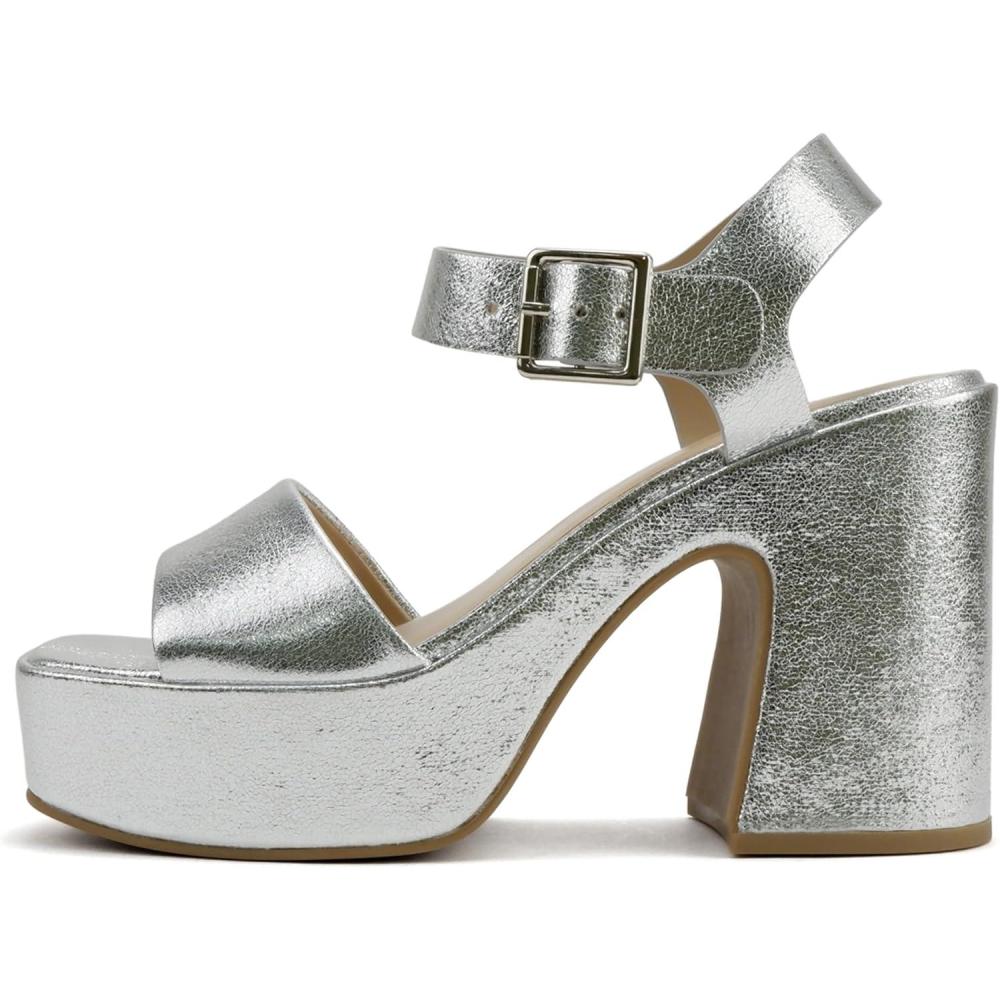 imageSoda Launch  Women Open Toe Ankle Strap Platform Chunky High Heeled SandalSilver Pu