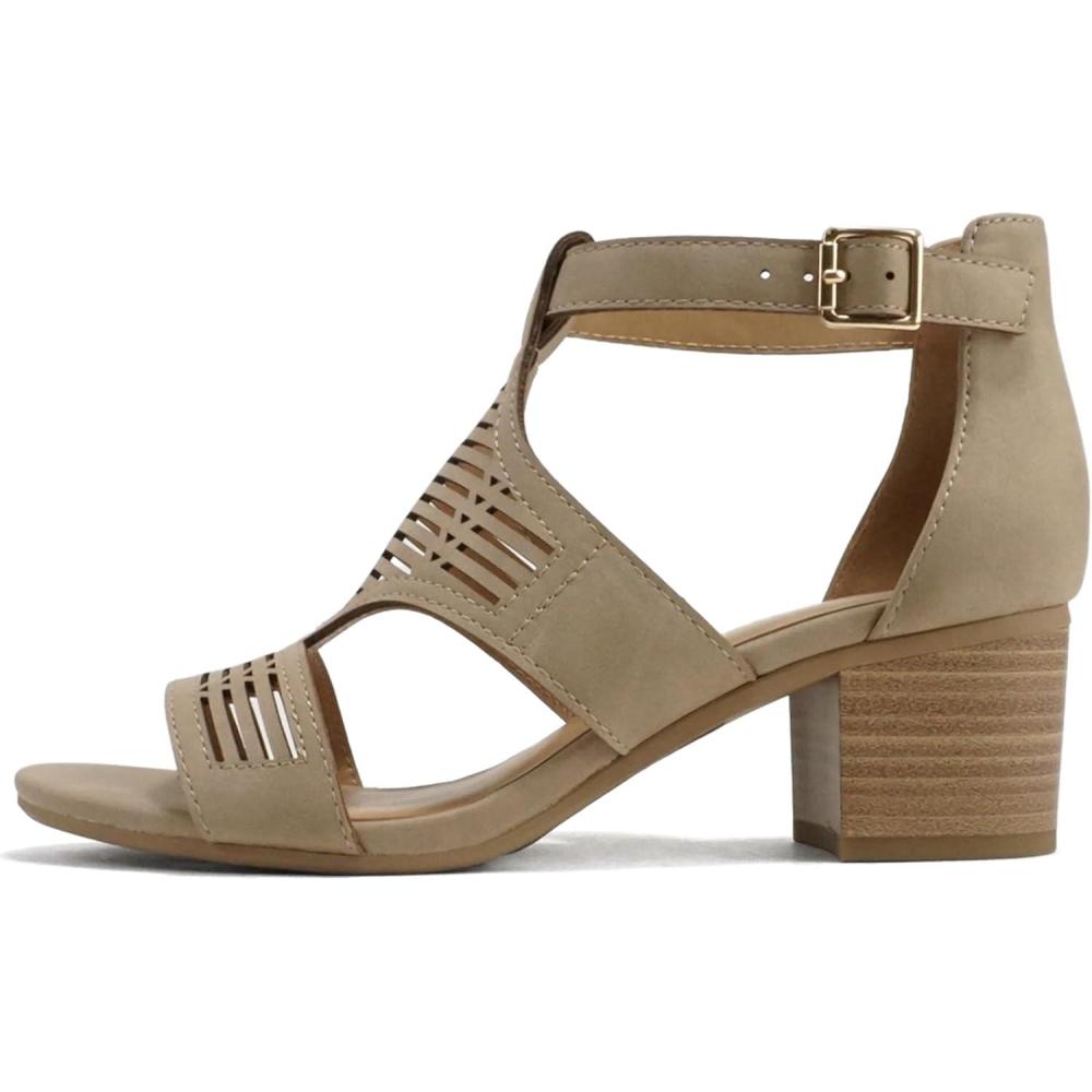 imageSoda Norway  Women Open Toe Closed Back Counter Cutout Upper Low Block Heel Sandal with Adjustable Ankle StrapDark Natural