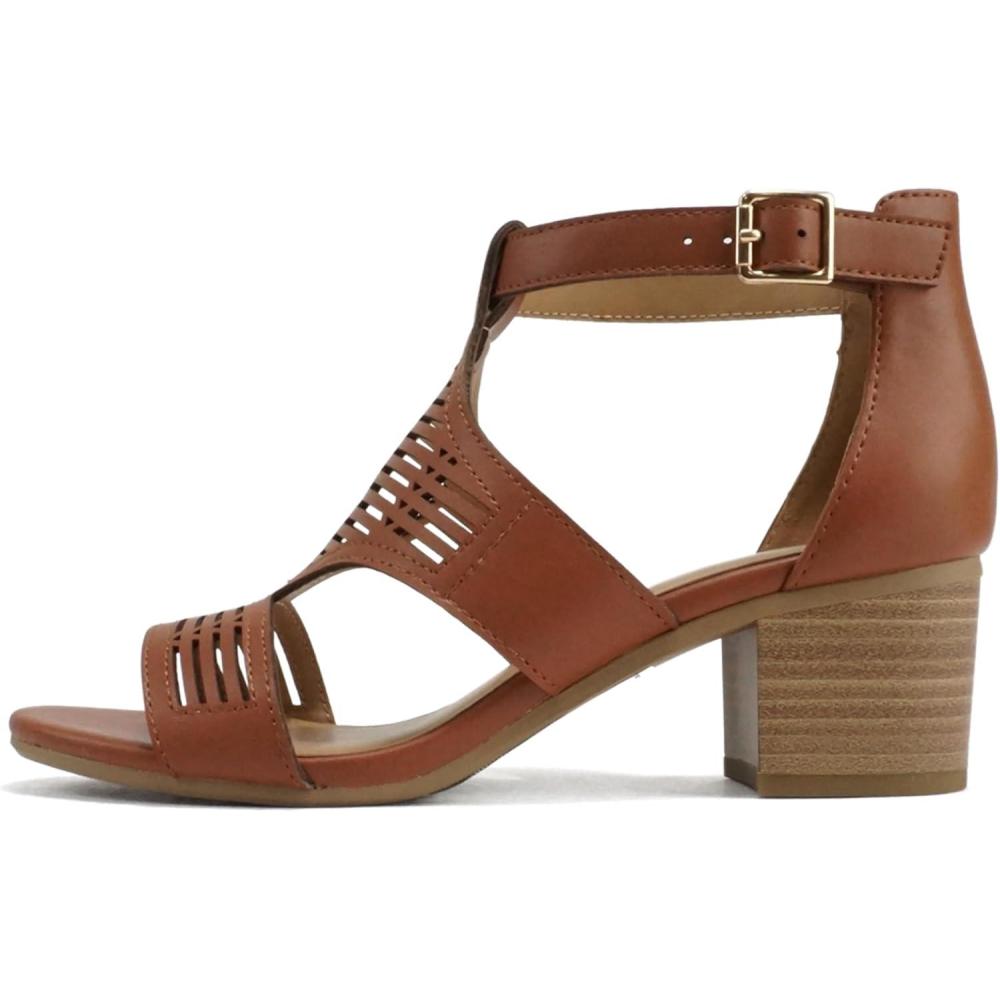 imageSoda Norway  Women Open Toe Closed Back Counter Cutout Upper Low Block Heel Sandal with Adjustable Ankle StrapTan Pu