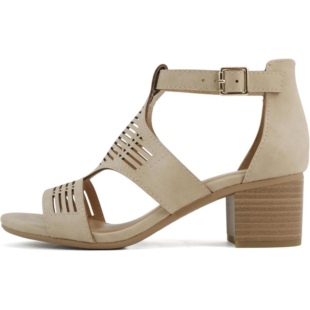 imageSoda Norway  Women Open Toe Closed Back Counter Cutout Upper Low Block Heel Sandal with Adjustable Ankle StrapTaupe
