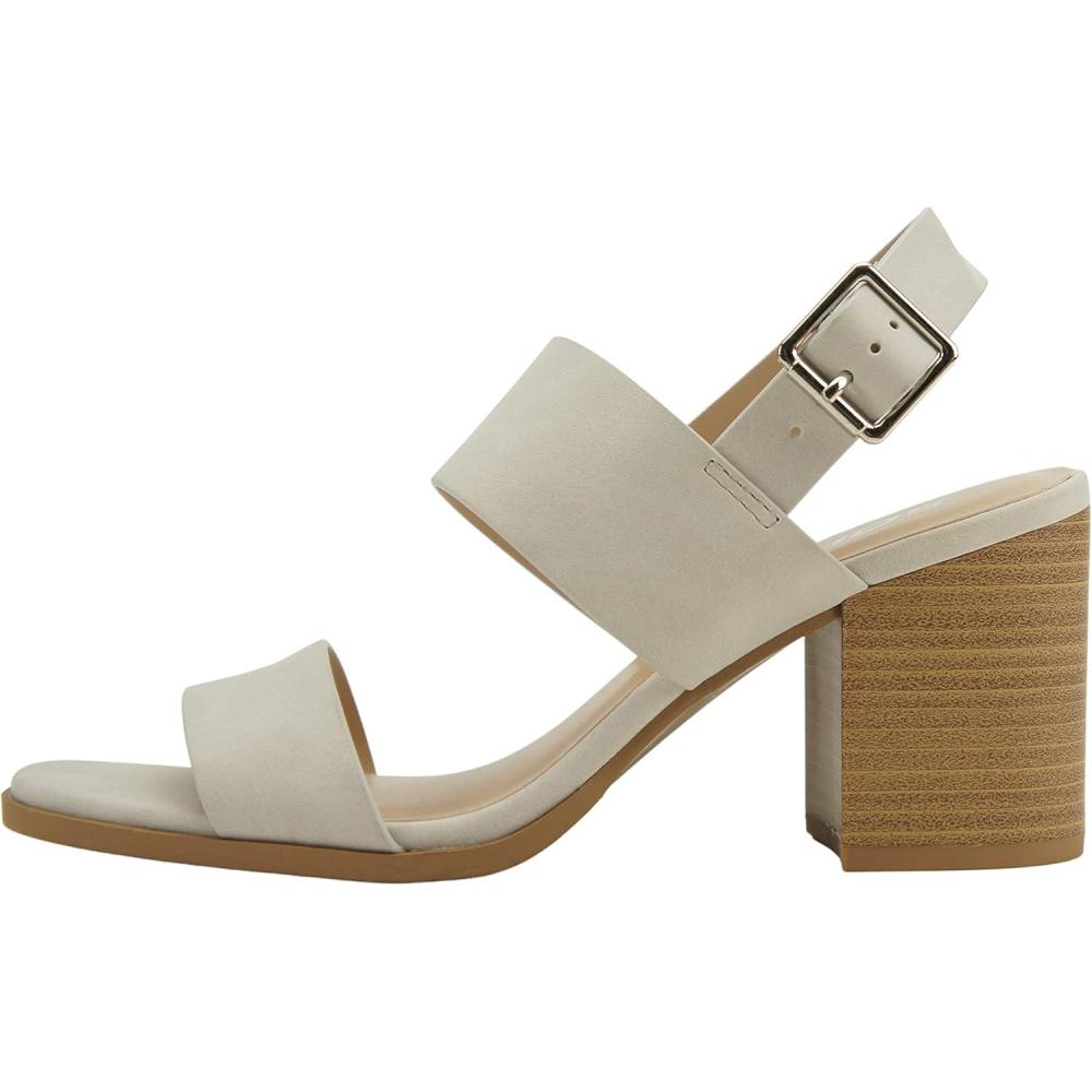 imageSoda SPACE Women Chunky Mid Height Block Heel Two Straps Open Toe Ankle Strap Buckle Fashion SandalsLt Stone