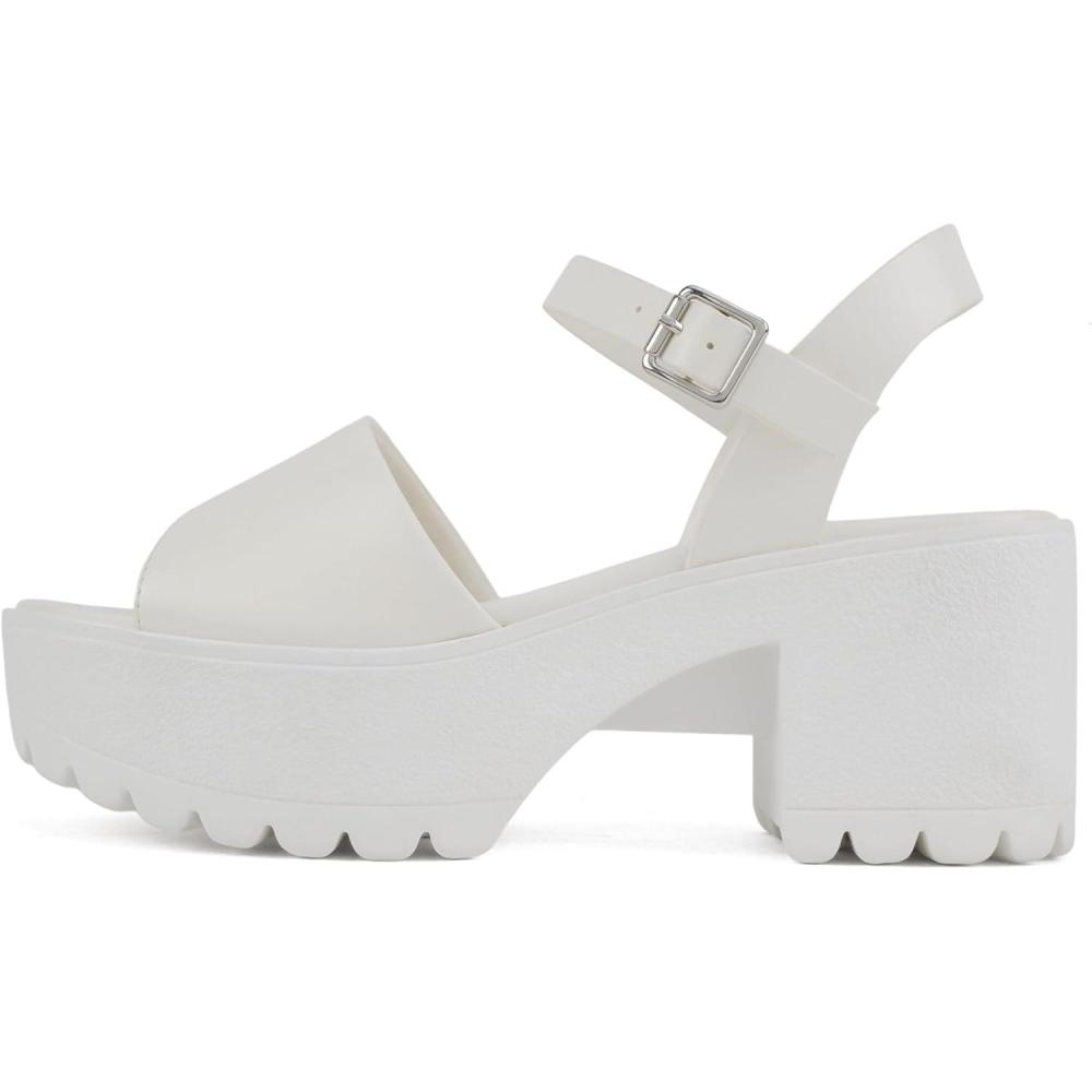 imageSoda Stacie  Women Open Toe Lug Sole Mid Block Heeled Sandals with Adjustable Ankle StrapWhite Pu