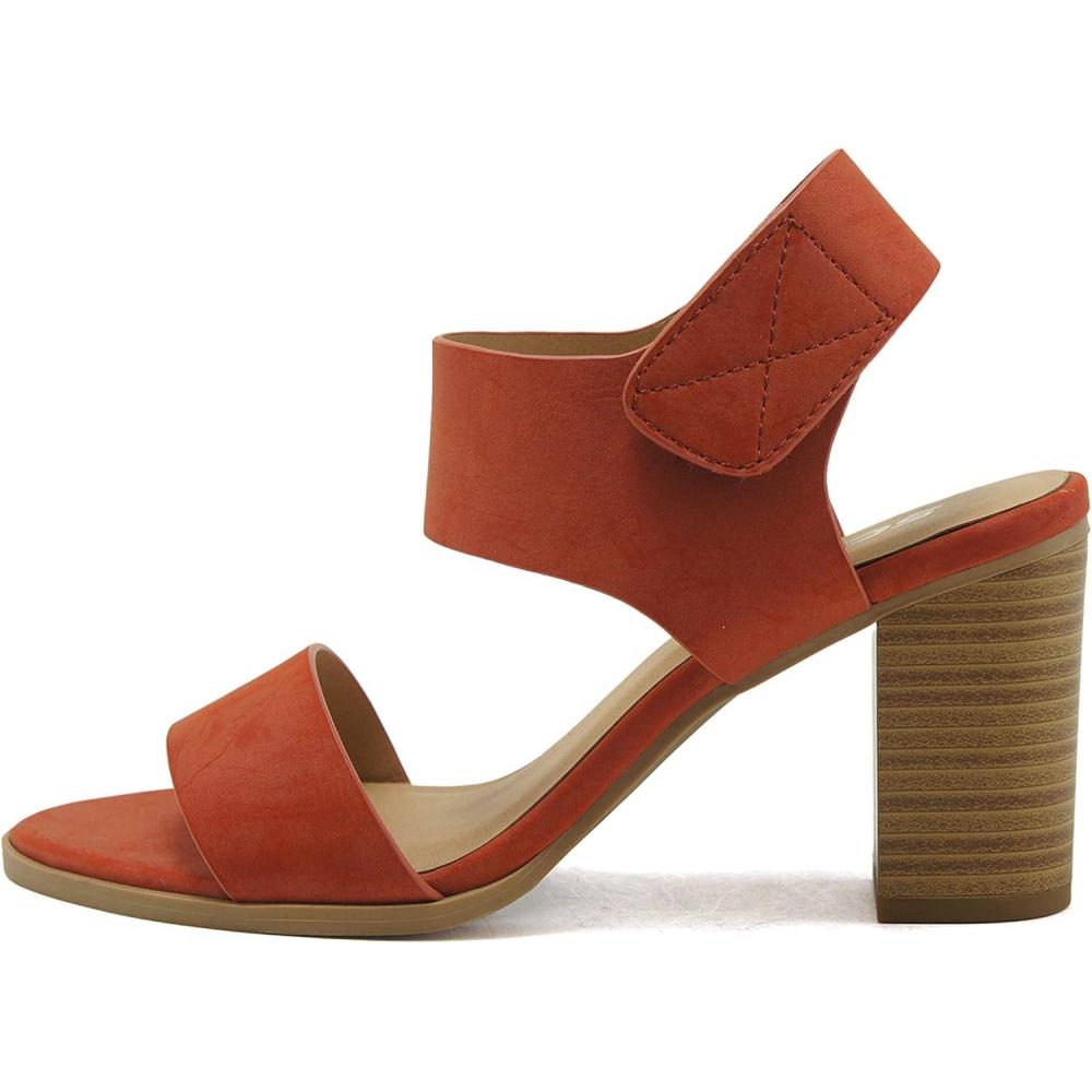 imageSoda WaitA  Women Open Round Toe Chunky Heel Ankle Strap High Heel Dress SandalsBurnt Orange Nubuck