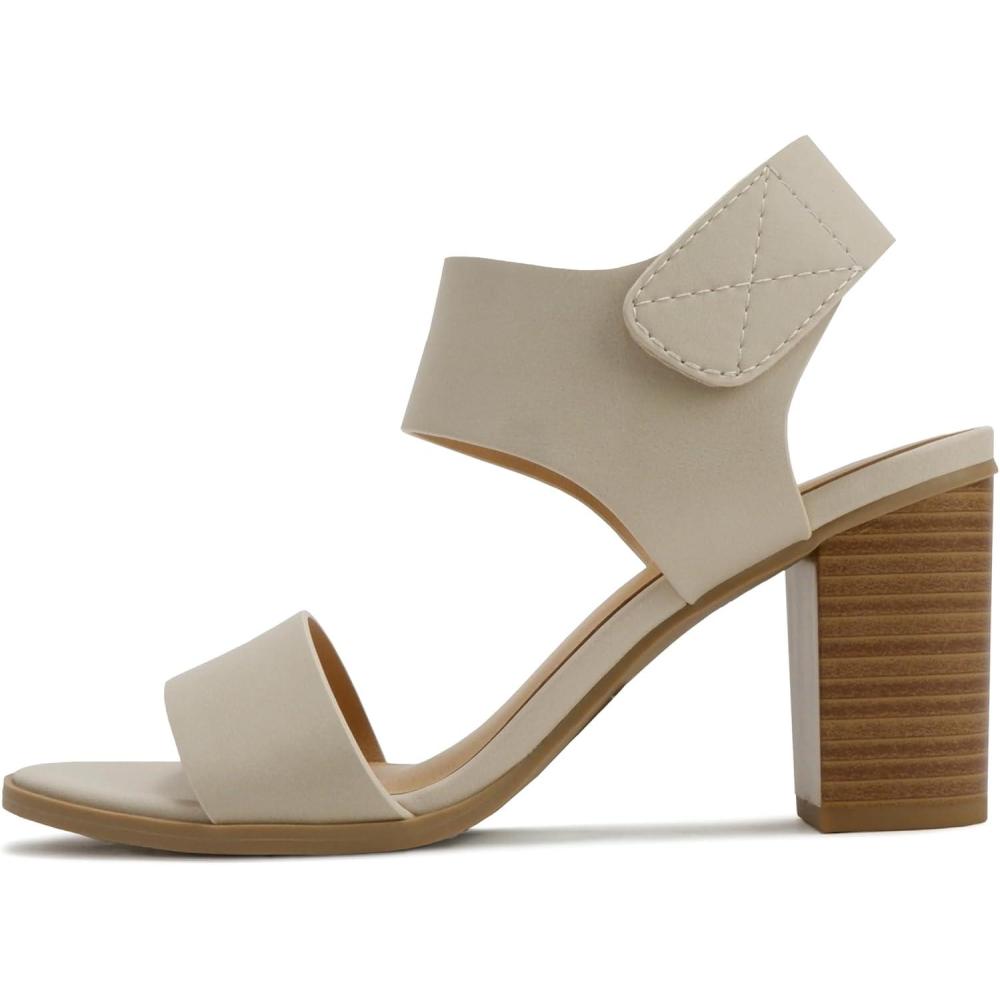 imageSoda WaitA  Women Open Round Toe Chunky Heel Ankle Strap High Heel Dress SandalsDark Nude