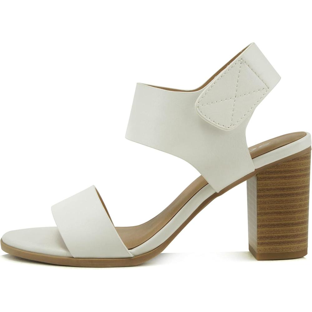 imageSoda WaitA  Women Open Round Toe Chunky Heel Ankle Strap High Heel Dress SandalsWhite Pu