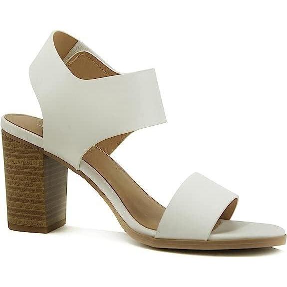 imageSoda WaitA  Women Open Round Toe Chunky Heel Ankle Strap High Heel Dress SandalsWhitepu