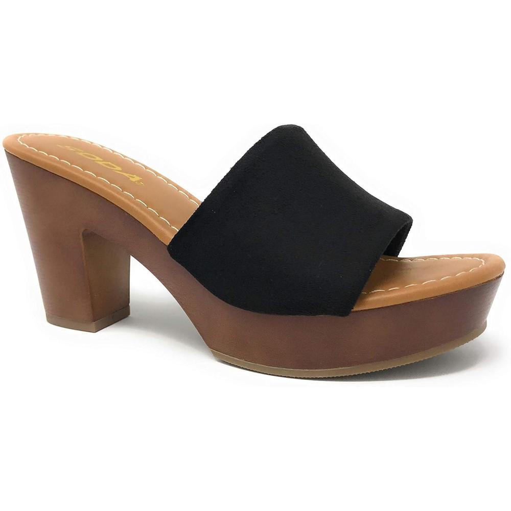 imageSoda Womens Sunkist Slip On Heeled Platform SandalBlack S