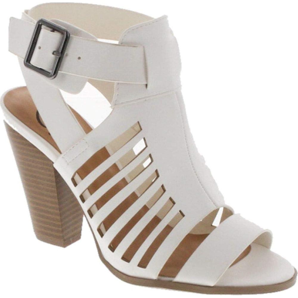 imageSoda Yummy  Gladiator Cutout Stacked Heel Sandal Shoes with Adjustable Ankle BuckleWhite