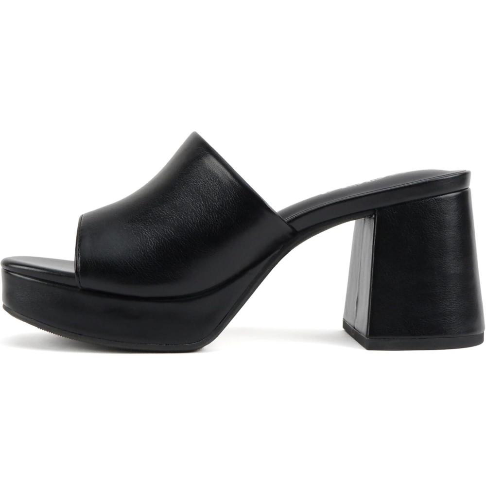 imageSoda Zafer  Women Square Toe Single Band Upper Medium Heel Platform Slide SandalBlack Pu