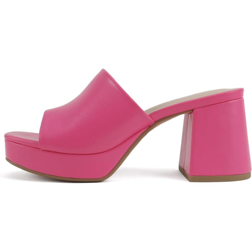 imageSoda Zafer  Women Square Toe Single Band Upper Medium Heel Platform Slide SandalBright Fuchsia Pu