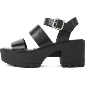 Soda ACCOUNT ~ Women Open Toe Two Bands Lug sole Fashion Block Heel Sandals with Adjustable Ankle Strap(Black Metallic)