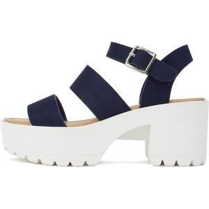 Soda ACCOUNT ~ Women Open Toe Two Bands Lug sole Fashion Block Heel Sandals with Adjustable Ankle Strap(Navy Suede)