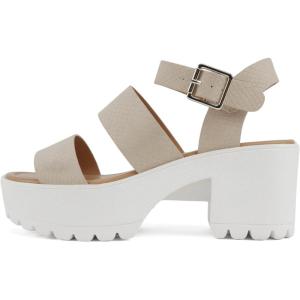 Soda ACCOUNT ~ Women Open Toe Two Bands Lug sole Fashion Block Heel Sandals with Adjustable Ankle Strap(Nude Cobra Nubuck)