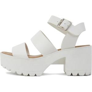 Soda ACCOUNT ~ Women Open Toe Two Bands Lug sole Fashion Block Heel Sandals with Adjustable Ankle Strap(White)