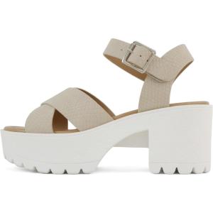 Soda “Joey” ~ Women Open Toe Criss Cross Strap Mid Heel Sandal with Adjustable Ankle Strap(Nude Cobra)