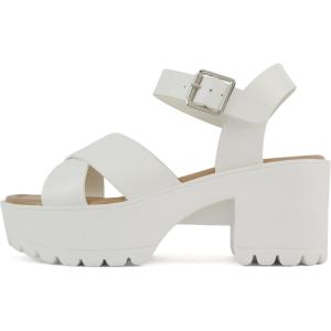 Soda “Joey” ~ Women Open Toe Criss Cross Strap Mid Heel Sandal with Adjustable Ankle Strap(White Pu)