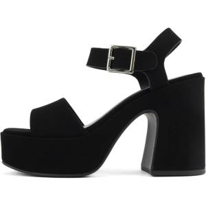 Soda Launch ~ Women Open Toe Ankle Strap Platform Chunky High Heeled Sandal(Black Nubuck)