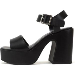 Soda Launch ~ Women Open Toe Ankle Strap Platform Chunky High Heeled Sandal(Black Pu)