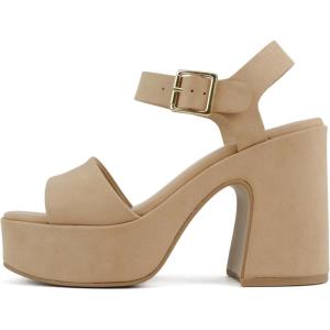 Soda Launch ~ Women Open Toe Ankle Strap Platform Chunky High Heeled Sandal(Nude Nubuck)