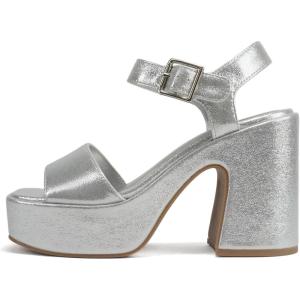 Soda Launch ~ Women Open Toe Ankle Strap Platform Chunky High Heeled Sandal(Silver Shimmer)