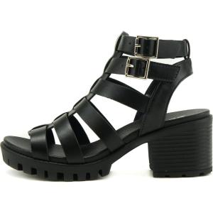 Soda MATILDA ~ Women Open toe Lug sole Fisherman Gladiator Fashion Block heel Sandals with Adjustable Velcor Ankle Strap