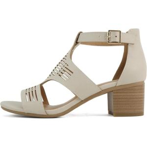 Soda “Norway” ~ Women Open Toe Closed Back Counter Cutout Upper Low Block Heel Sandal with Adjustable Ankle Strap(Nude Pu)
