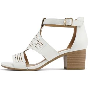 Soda “Norway” ~ Women Open Toe Closed Back Counter Cutout Upper Low Block Heel Sandal with Adjustable Ankle Strap(White Pu)
