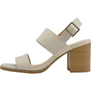 Soda SPACE Women Chunky Mid Height Block Heel Two Straps Open Toe Ankle Strap Buckle Fashion Sandals(Lt Stone)